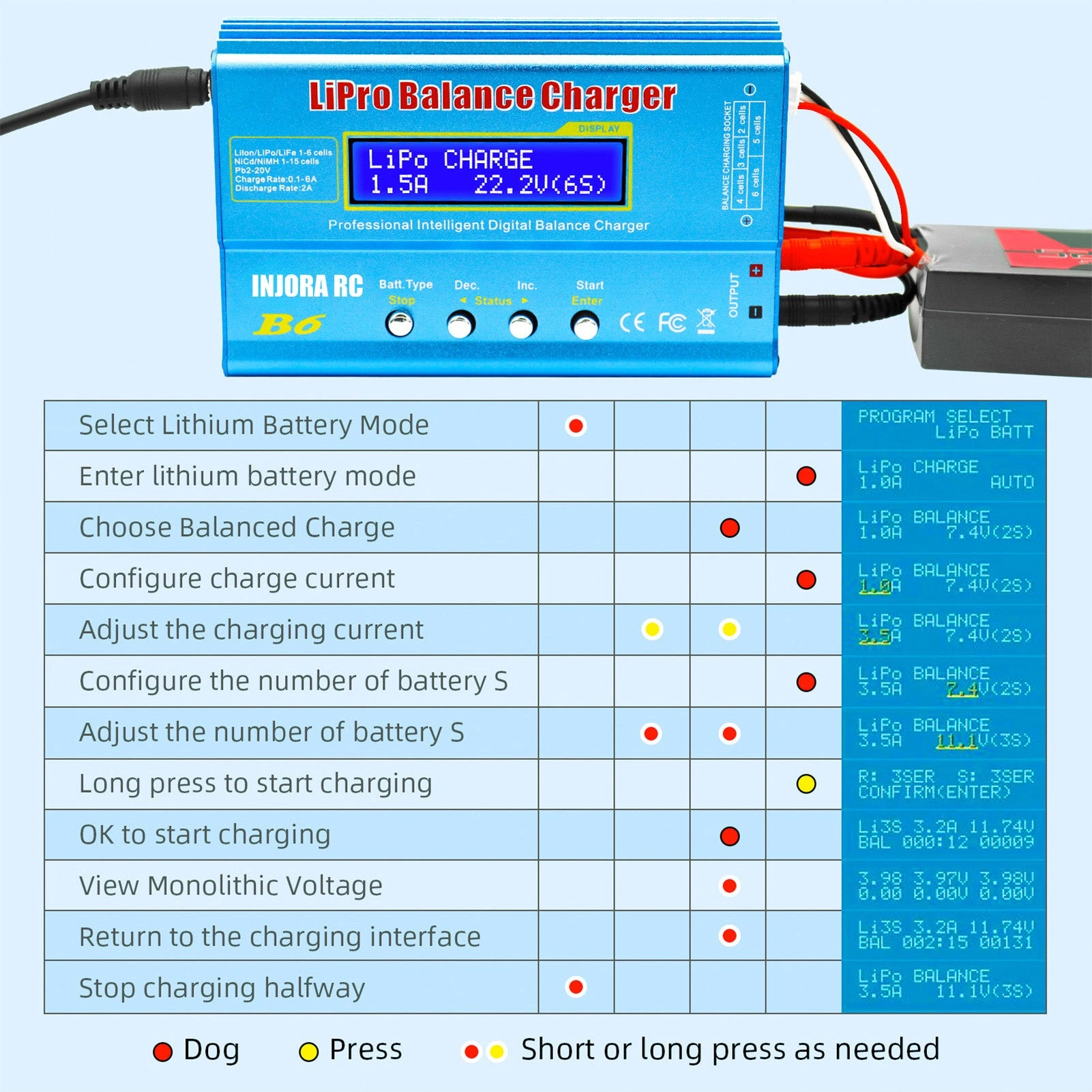 INJORA B6 Multiballance Charger: Power Your LiPo, NiMH & Lead-Acid Batteries!